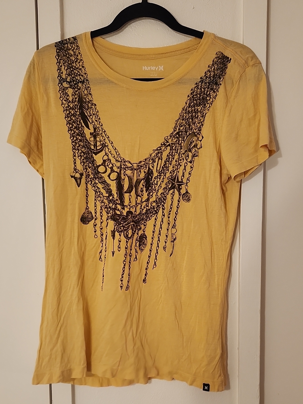 Hurley Yellow Short-Sleeve Tee with Necklace Graphic